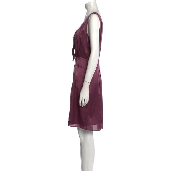 Milly Purple Sleeveless Knee Length Shift Dress Bow 100% Silk Formal Party - Picture 2 of 11